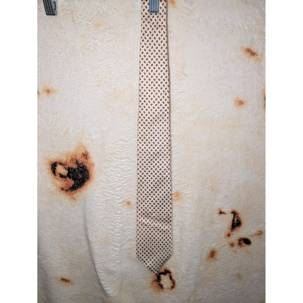 Oleg Cassini Tie Mens OS Cream Red Paisley Silk Blend Formal Business Necktie